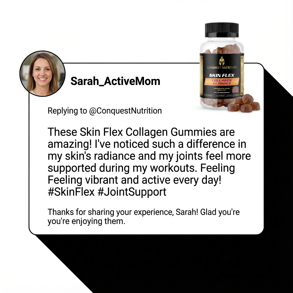 Bottle of Skin Flex Collagen Gummies with a customer review on a white background