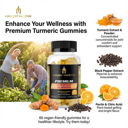 Premium Turmeric Gummies - 60 Vegan Friendly Gummies for Enhanced Wellness