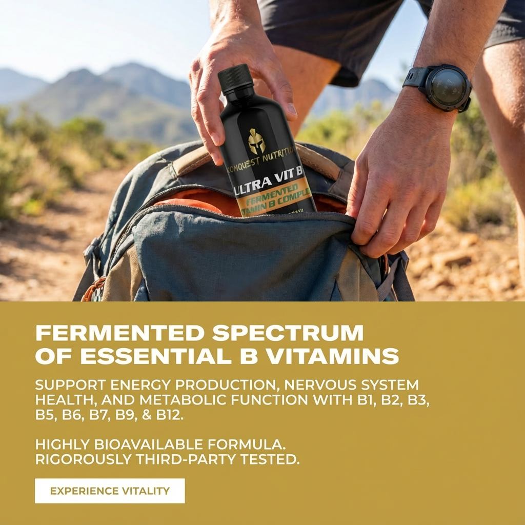 Person holding a supplement bottle with a desert landscape in the background