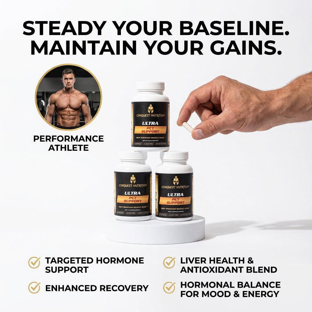 Supplement bottles with a hand holding one, labeled 'Performance Athlete', and text about supplement benefits.