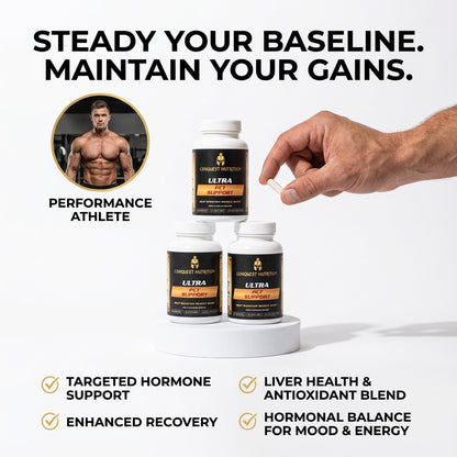 Supplement bottles with a hand holding one, labeled 'Performance Athlete', and text about supplement benefits.