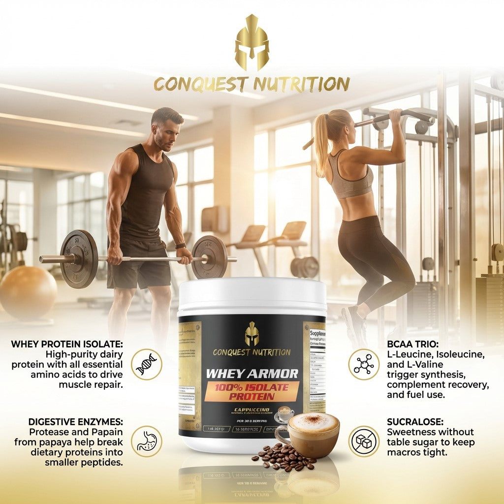 Whey Armor 100% Isolate Protein Cappuccino Flavor - 1lb Supplement for Muscle Recovery
