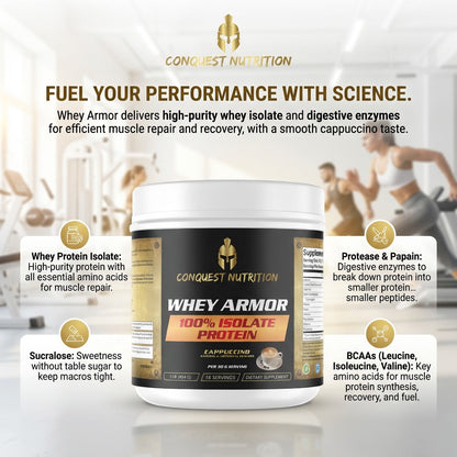 Whey Armor 100% Isolate Protein Cappuccino Flavor - 1lb Supplement for Muscle Recovery