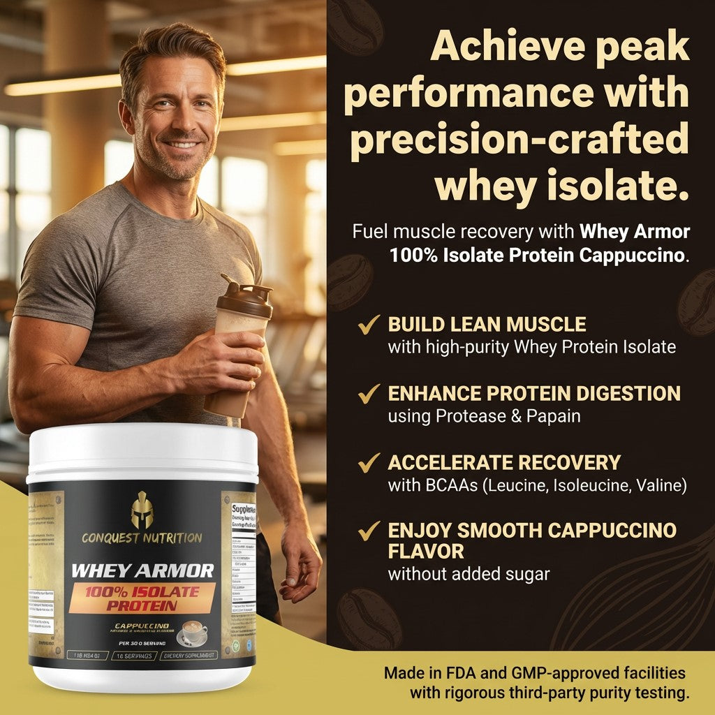 Whey Armor 100% Isolate Protein Cappuccino Flavor - 1lb Supplement for Muscle Recovery