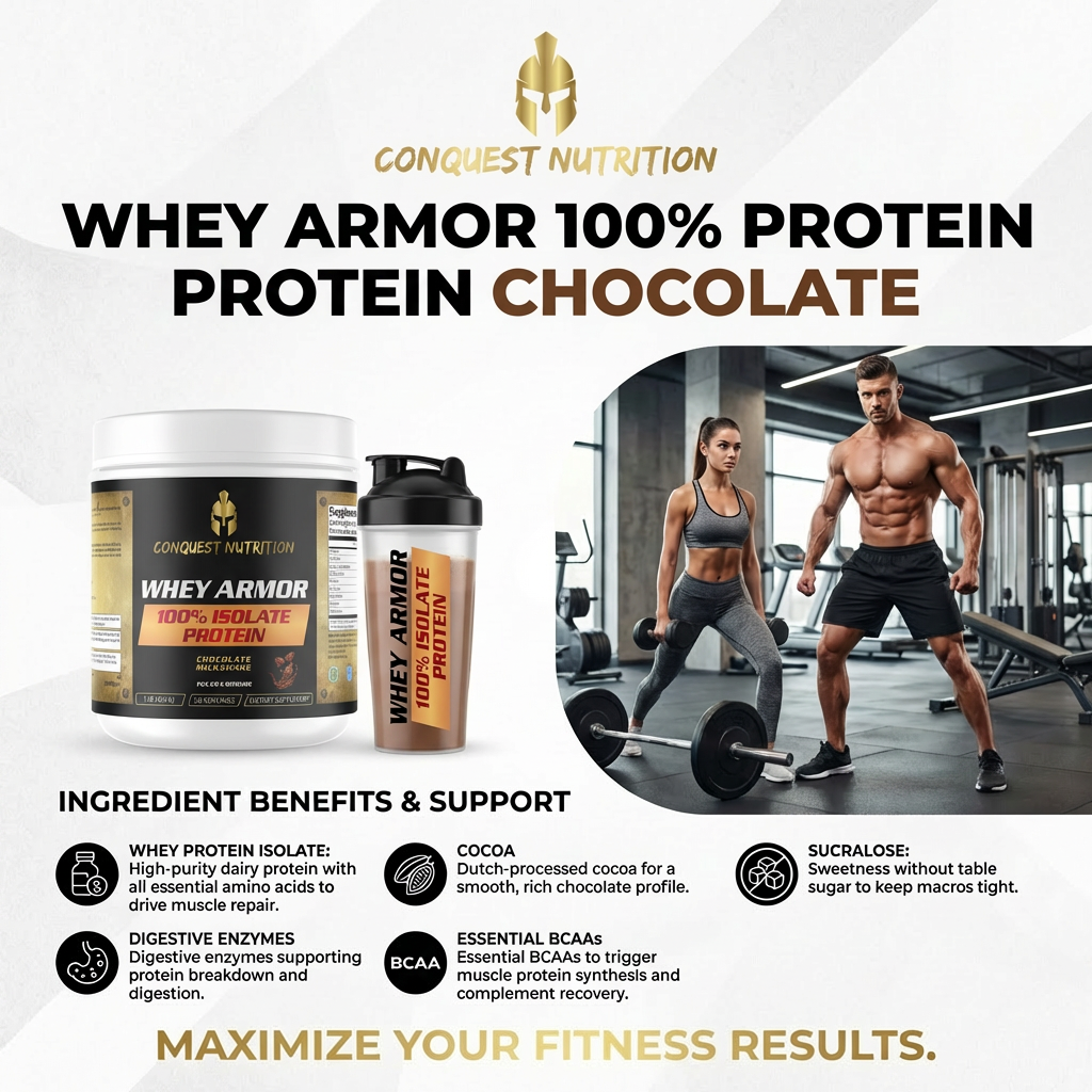 Whey Armor 100% Isolate Protein Chocolate Milkshake Flavor - Premium 1lb Whey Armor 100% Protein Isolate Chocolate