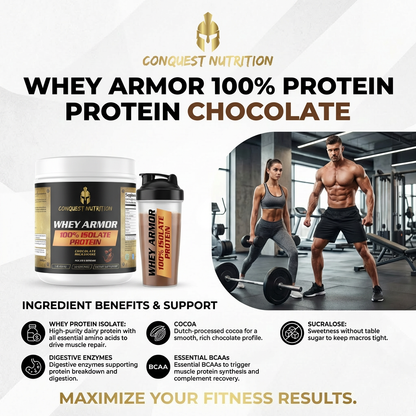 Whey Armor 100% Isolate Protein Chocolate Milkshake Flavor - Premium 1lb Whey Armor 100% Protein Isolate Chocolate