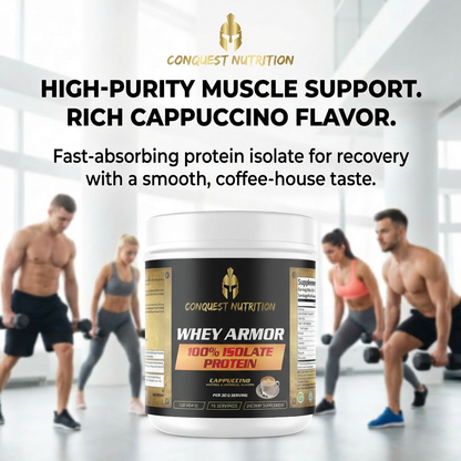 Whey Armor 100% Isolate Protein Cappuccino Flavor - 1lb Supplement for Muscle Recovery