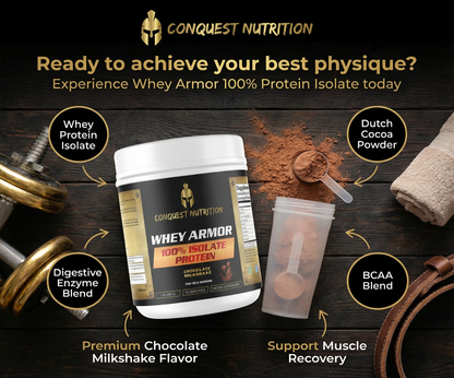 Whey Armor 100% Isolate Protein Chocolate Milkshake Flavor - Premium 1lb Whey Armor 100% Protein Isolate Chocolate